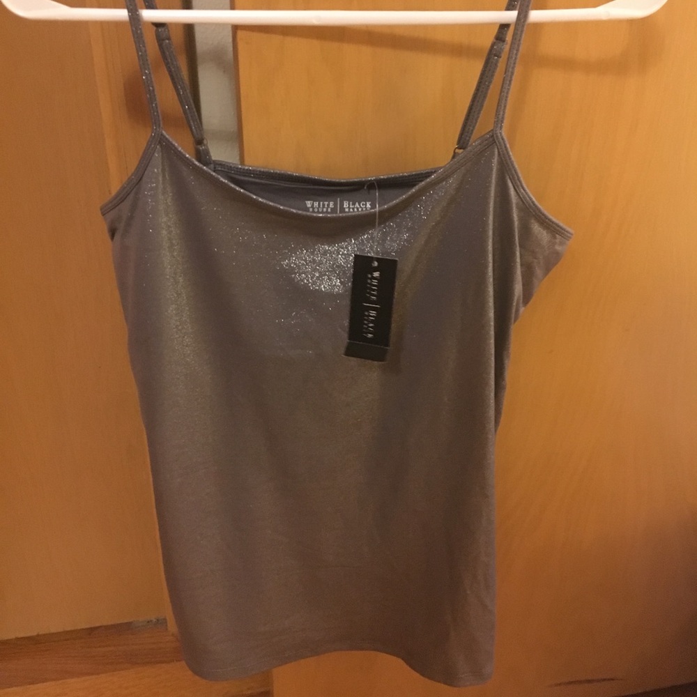 Shimmery grey spaghetti step tank top